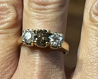 #ad 2 CTTW Three Stone Chocolate Diamond Engagement Ring 18K Strawberry Gold $3333.00