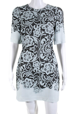 Dolce and Gabbana Womens Zip Up Short Sleeve Lace Printed Dress Blue Black IT 40 $149.99