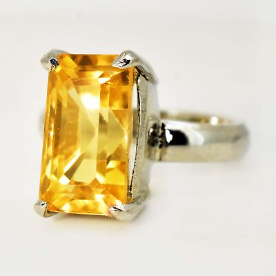 #ad 12 Cts Natural Yellow Sapphire Solid 925 Sterling Silver Statement Ring US 8 $50.99