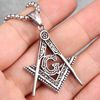 Mens Silver Freemason Masonic Pendant Necklace for Men Stainless Steel Chain $9.99