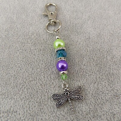 #ad DRAGONFLY Charm Purse Clip Keyring Bag Backpack Fob Purple Green Blue Bling Gift $12.88