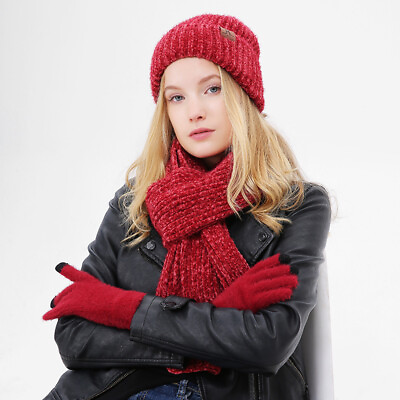 #ad Comfortable Warm Knitted Scarf Hat Gloves Three Piece Autumn Winter Touchable $20.26