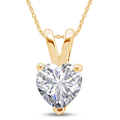 #ad Solitaire Pendant Necklace Heart Cut Cubic Zirconia In 10K Solid Yellow Gold $79.11