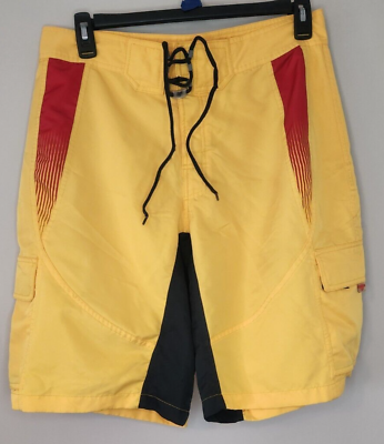 #ad Fox Cargo Pocket Swim Trunks Board Shorts Yellow Red Stripe Men#x27;s Waist 36 $25.00