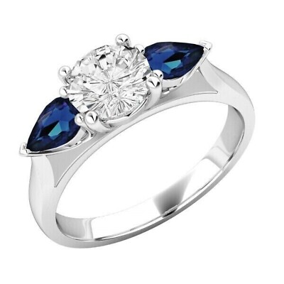 #ad 2 Ct Round Cut Lab Created Diamond amp; Sapphire 925 Silver 3 Stone Wedding Ring $95.45