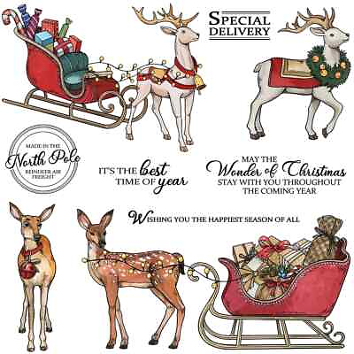 #ad Christmas Reindeer Santa Claus Sleight Gifts Metal Cutting Dies Clear Stamps $11.59