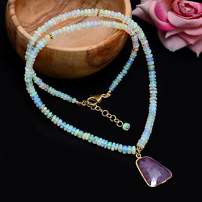 925 Sterling Silver Ethiopian Opal necklaceRuby PendantRuby JewelryOpal Beads $99.90