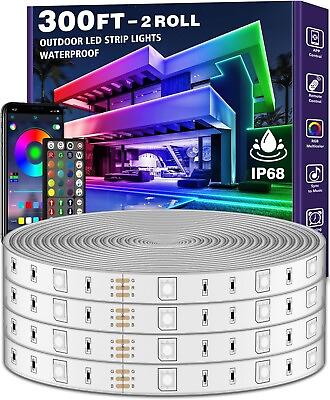 #ad 300ft Outdoor LED Strip Lights Waterproof IP68 App Remote Music Sync RGB $99.95