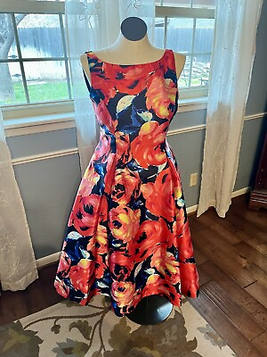 #ad Adrianna Papell Floral Print Mikado Dress Size 12 Red $75.00