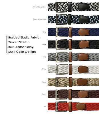 #ad 7001G Men#x27;s Stretch Belt Braided Elastic Casual Woven Canvas Fabric Belt 1 3 8quot; $9.95