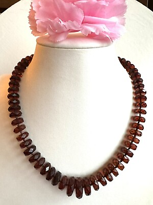#ad Vintage Dark Cognac color faceted and graduated Amber hand knotted necklace 18” $249.99