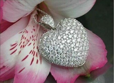 #ad 2 Ct Round Cut Diamond Heart Shape Pendant With Free Chain 14k White Gold Finish $137.49