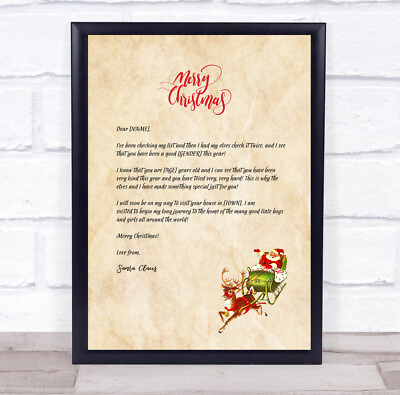 Simple Santa Claus Parchment Christmas Christmas Letter Certificate Award Print GBP 13.49