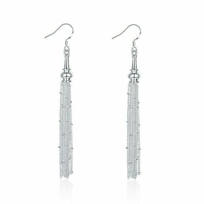 #ad Womens Silver Plated Tassel Drop Dangle Fashion Earrings Lab Created $4.49