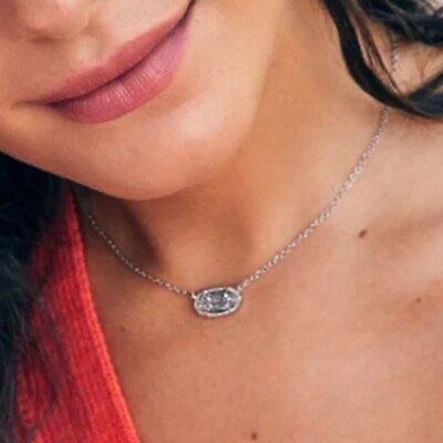 #ad Kendra Scott Elisa Rhodium Plated Pendant Necklace Platinum Drusy NWOT 15quot; 17quot; $54.99