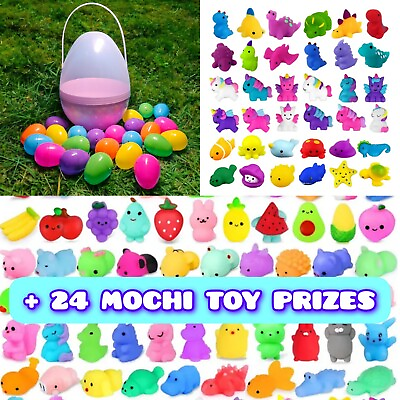 #ad 49 Pc Easter Egg Basket Set *24 Eggs 24 Mochi Squishy Fidget Toys Party Favors $20.99