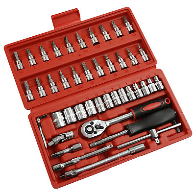 #ad 46PCS 1 4quot; Ratchet Wrench Combination Socket Tool Set Kit Auto Car Repair Tool $14.55