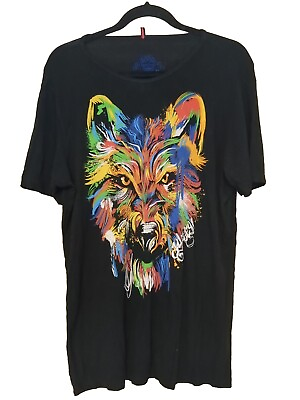 #ad Ay Guey Mexican Clothing Brand Painted Wolf Artwork Style Black T Shirt Size M $38.25