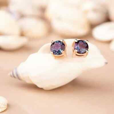 #ad 4Ct Round Cut Alexandrite Solitaire Push Back Stud Earrings 14k Rose Gold Plated $24.29
