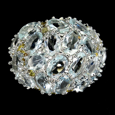 #ad Unheated Oval Aquamarine 6x4mm Sapphire Diamond Cut 925 Sterling Silver Ring 8 $74.50
