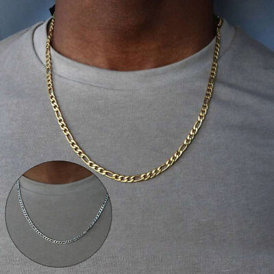 #ad Necklace Mens Plated Figaro NEW Cuban Hop new Hip Filled Chain Curb Gold $6.18