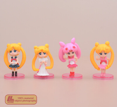 #ad Anime Sailor Moon Tsukino Usagi Luna Cute 4pcs cute Figure Toy Gift cake topper $13.59