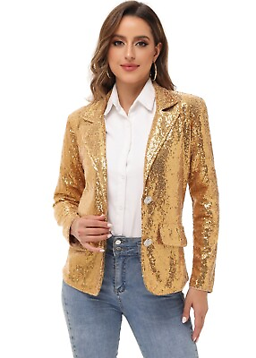 #ad Evening Sparkle Sequins Open Front Long Sleeve Blazer Jacket $40.99