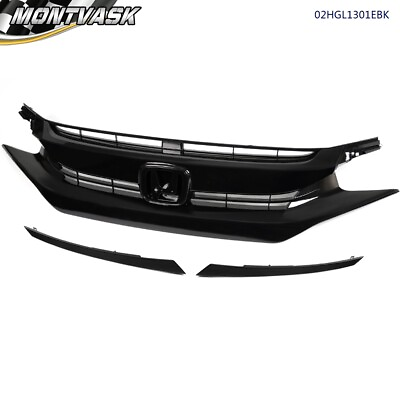 #ad Fit For 16 21 Honda Civic 10th Factory Style Glossy Black Front Hood Mesh Grille $54.40