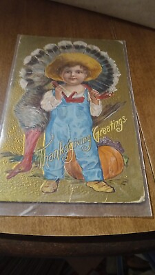 #ad 1900s Vintage Thanksgiving Greeting Embossed Postcard $14.99