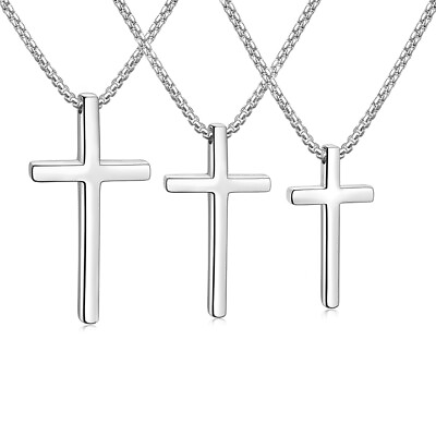 #ad Silver Stainless Steel Cross Pendant Necklace for Men Women Box Chain 16quot; 24quot; $8.99