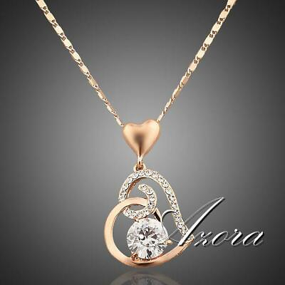 #ad 18K Rose Gold Plated Crystal Double Heart Pendant Necklace Fashion Women Jewelry $14.95
