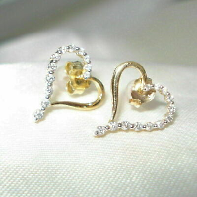 #ad 2.52 Ct Round Real Moissanite Pretty Heart Earring 14k Yellow Gold Plated Silver $218.99