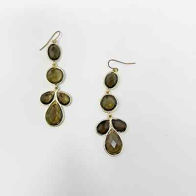 #ad Charcoal Green Teardrop Dangle Earrings Gemstone Fashion Costume $15.00