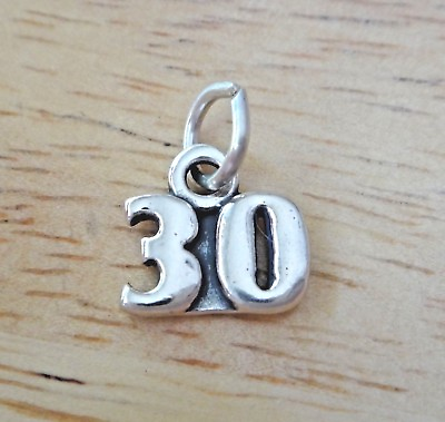 #ad Sterling Silver 10x11mm Number 30 30th Birthday Anniversary Charm $14.99
