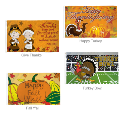 #ad Happy Thanksgiving Flag Set 3x5 Turkey Pumpkin Thanksgiving Fall Turkey Bowl $22.88