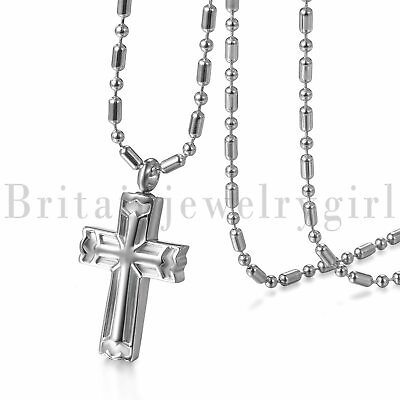 22quot; Cross Urn Necklace for Ashes Stainless Steel Keepsake Memorial Cremation $10.99
