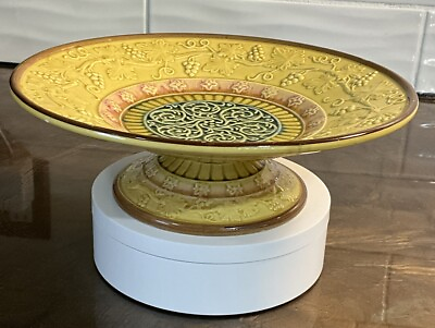 #ad Antique Majolica Zell Grapes amp; Yellow Pedestal Dish Schnider Germany VIDEO $160.29