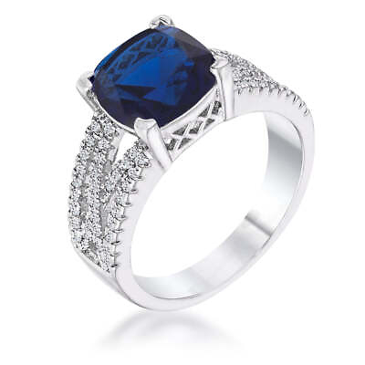 #ad 3ct Elegant Silvertone Criss Cross Sapphire Blue CZ Engagement Ring $40.49