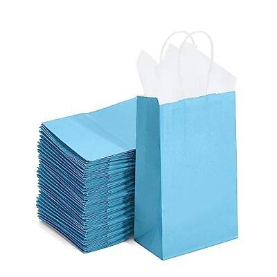 #ad 100 Pack Small Light Blue Paper Gift Bags with Handles Bulk for Small Busines... $44.87
