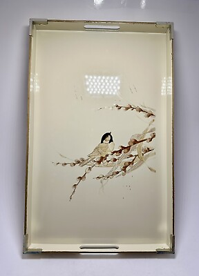 #ad Otagiri Lacquerware Inlay Chickadee Ivory Serving Tray. Perfect For Summer. $14.97