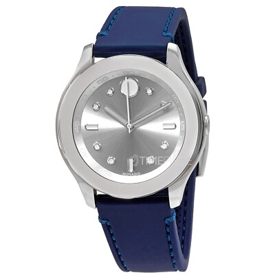 #ad MOVADO BOLD 3600716 TREND SILVER DIAL STAINLESS BLUE SILICONE BAND WOMENS WATCH $179.99