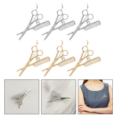 #ad 8 Pcs Metal Brooch Hairdressing Tools Badge Scissors Barber Pin Men#x27;s Gift Comb $7.50