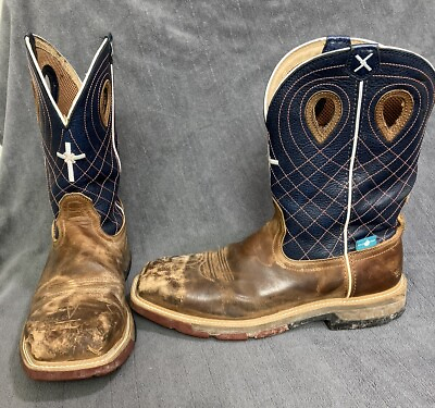 #ad Twisted X Western Work Boots Mens 13 D Alloy Square Toe CROSS Blue Leather $79.20