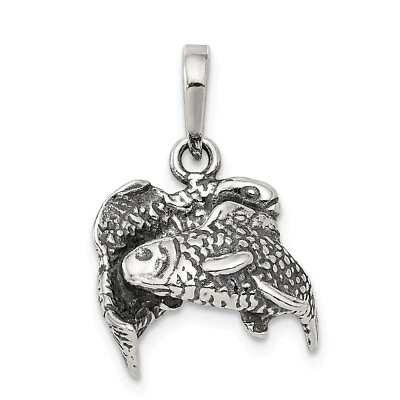 #ad Sterling Silver Pisces the Fish Zodiac 3D Antiqued Pendant $53.98