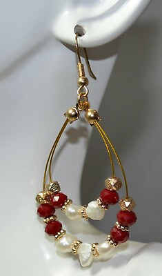 #ad NEW Loop Chandelier Baroque Pearl Christmas Red Hook Dangle Earrings K2 10 $19.99