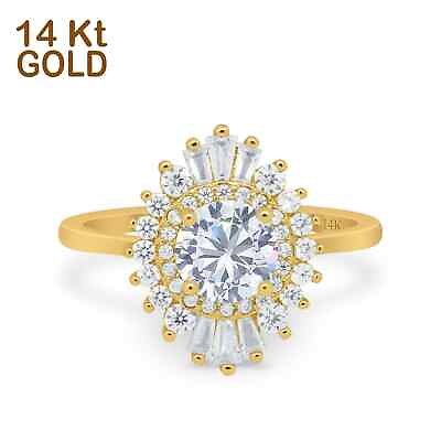 #ad 14K Gold Art Deco Round Baguette Simulated CZ Wedding Engagement Ring $286.19