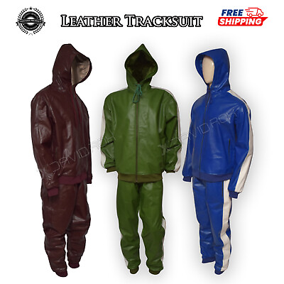 #ad New Real Leather style fashion Tracksuit Jogging Trousers Sports Hoodie Set $144.00