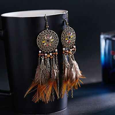 #ad Boho Ethnic Feather Tassel Long Hook Earrings Drop Dangle Women Party Jewellery $2.13