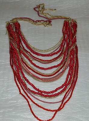 #ad Red amp; Gold Tone 22 Strand Necklace #jewelry #necklace #fashion $6.72
