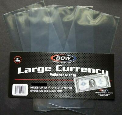 #ad 5 Loose BCW Soft Sleeve Large Dollar Bill Currency Sleeve Protectors Holders $1.75